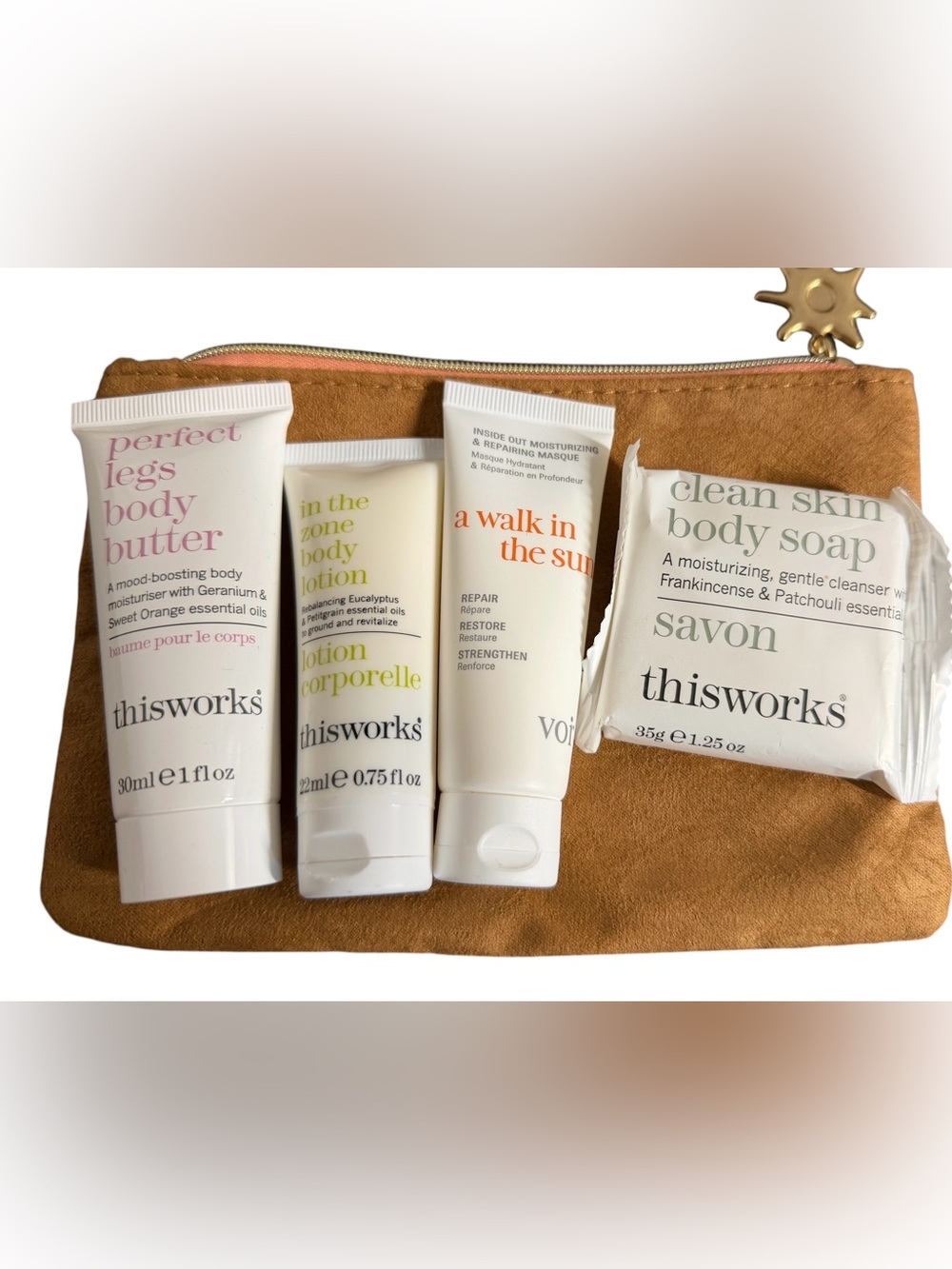 thisworks Women Bath & Body Moisturizer & Soap Set - Brown Pouch